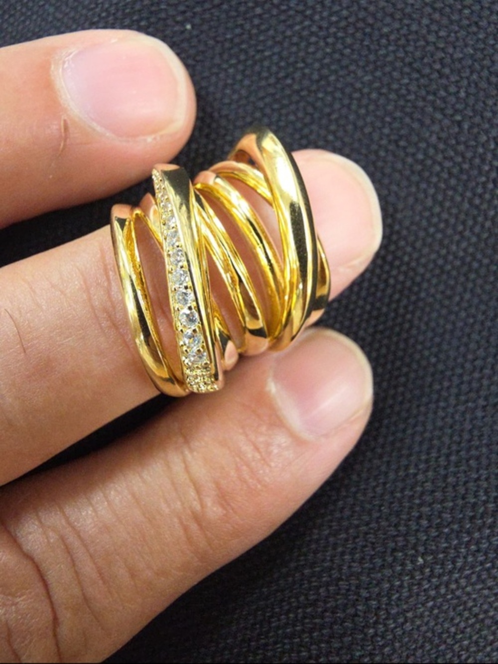 New Large Gold plated Stacking ring Band size 6 only highway ring layered ring